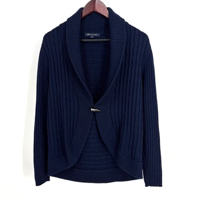 Brooks Brothers Cardigan Womens XL Cable Knit Wool Sweater Navy Blue Toggle - Image 1 of 4