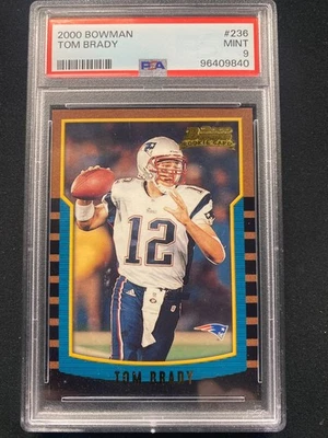 Tarjeta de novato Bowman Football RC Tom Brady PSA 9 2000 New England Patriots #236 Foto 1 de 4