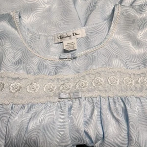 Vintage Christian Dior langes Nachthemd Satin Spitzenkleid geblümt blau Größe M - Bild 1 von 9