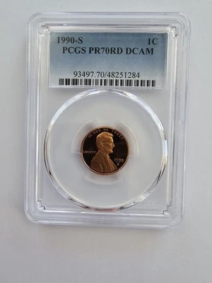 1990 PR70 RD DCAM RD S MINT LINCOLN PENNY/CENT GRADED PCGS 1C CLAD COIN - Image 1 of 4