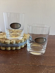 Spiegelau Classic Bar Whiskey Glass W/ Oval Pewter Medallion Engravable Set Of 2 - Picture 1 of 8