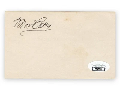 Max Carey Signed Autographed 3X5 Index Card Pirates Dodgers JSA CF45611 - Image 1 of 2