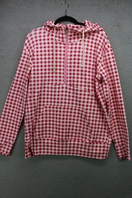 Ampersand Avenue Pink Gingham 1/2 Zip Hoodie-Size XL-Preppy-Kangaroo Pocket - Imagem 1 de 4