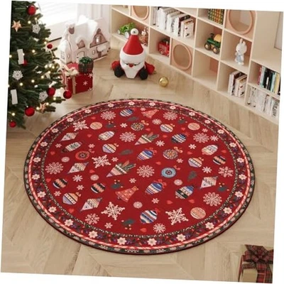  Alfombra circular de Navidad 6 pies - Alfombra roja de copo de nieve de Navidad, lavable a máquina no  Foto 1 de 4