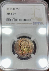 Cuarto de cuarto Washington 1958-D tonificado NGC MS66+ - Imagen 1 de 6