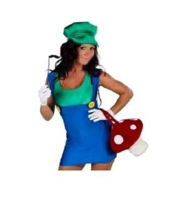 Women's Sexy Green Plumber Luigi Mario Bros Dress Costume SIZE S (w/ defect) - Photo 1/4