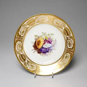 Crown Derby Hand Painted Botanical Flowers Gilt Porcelain Plate Antique B - Picture 1 of 8