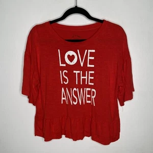 Art Class Top Girls Size XL 14-16 Love Is The Answer Shirt Red 3/4 Sleeve Shirt - Picture 1 of 4