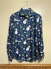 Suitmeister Snowman, Trees And Snowflakes Blue Shirt Sz Med, 15/15.5, Nwot