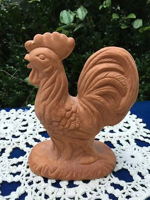 Antique Primitive Clay Terra Cotta Cock-a-Doodle Doo ROOSTER Chicken Statue Doll - Image 1 of 4