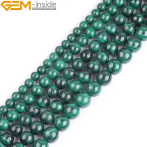Round Green Malachite Natural Gemstone Loose Beads For Jewellery Making 15" - Picture 1 of 59