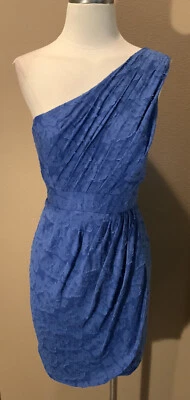 Vestido Shoshanna 10 M Azul Seda y Algodón Un Hombro Acanalado Cóctel Fiesta Evento Foto 1 de 4