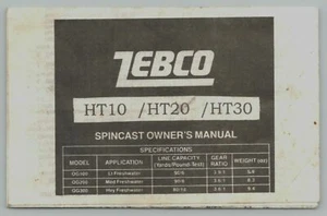 Zebco Vecchio Mulinello da Pesca HT10 HT20 HT/30 Spincast Manuale Proprietari Elenco Ricambi - Foto 1 di 3