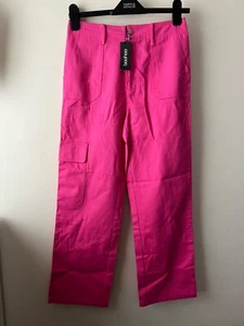 Boohoo Petite Trousers Size 6 New Hot Pink Straight Leg Cargo Casual High Rise - Picture 1 of 8