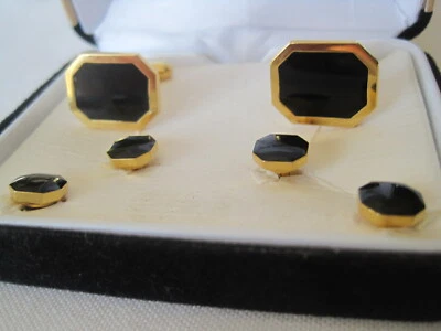 Запонки и запонки Pierre Cardin, классический восьмисторонний дизайн, золотистый цвет и оникс - Изображение 1 из 4