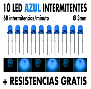 10 x Led INTERMITENTE Ø 3 mm AZUL + resistencias + tutorial. NUEVOS !! - Imagen 1 de 1
