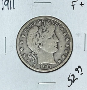 1911 BARBER SILVER HALF DOLLAR ~ FINE+ ~NICE COIN~ - Picture 1 of 2