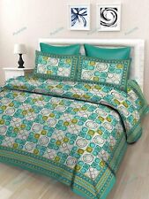 Handmade Best Bedding Floral Print Cotton Bed Sheet With 2 Pillow Cover Green