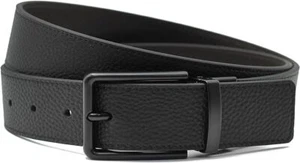 Hommes Noir Marron Véritable Grain Ceinture Cuir Réversible Boucle Robe Pantalon - Imagen 1 de 5