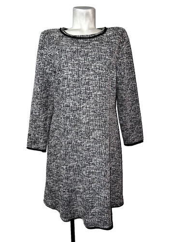 OFF WHITE Abito pullover Ann Taylor LOFT donna taglia 14 nero bianco sporco bordeaux tweed LS