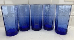 5-Libbey Facets Conalt Blue Cooler Glasses  Octagon Texture Drink Tumbler 6 1/8” - Picture 1 of 10
