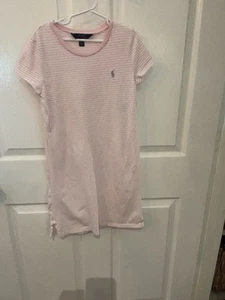 Polo Ralph Lauren Girls Pink & White Stripe Dress ~ Size Medium (8-10) - Picture 1 of 9