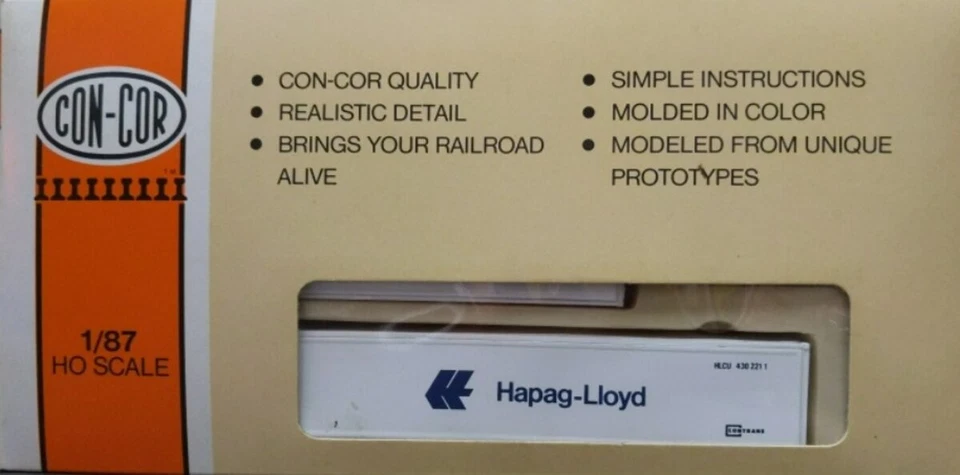 Con-Cor 0004-008404 HO Hapag-Lloyd 40'' Piggyback Smooth Container (Pack of 3) - Image 1 of 1