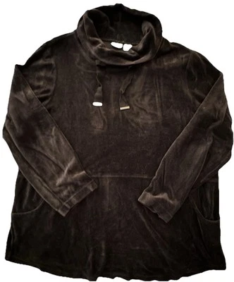 Chicos Zenergy Black Pullover Sweatshirt Size 2 12/14 Velour Funnel Neck Pocket - Image 1 of 4