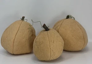 3 Primitive Style Quilted Cloth Plush Pumpkins 3 Sizes Handmade - Picture 1 of 6