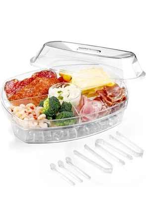Bandeja para servir fría tapa de plato de fiesta de hielo 4 compartimentos bandeja para servir aperitivo Foto 1 de 4