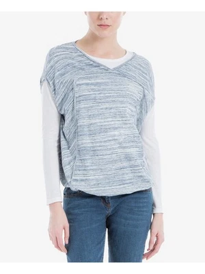 Top túnica manga larga a micro rayas azul claro MAX STUDIO para mujer talla: L Foto 1 de 4