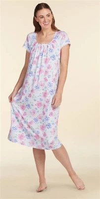 NWt Miss Elaine M Jersey Knit Long Nightgown Poppy Floral 119917 - Image 1 of 3