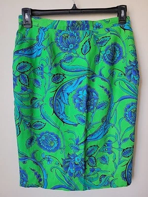 Falda Breckenridge De Colección Para Mujer Azul Verde Talla 10 Floral Rayón Lino Foto 1 de 4
