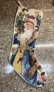 Medias de Navidad Needlepoint Santa Viejo Mundo Lana Crema Terciopelo Forradas Traseras - Imagen 1 de 10