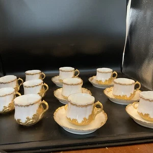 m redon limoges France Hand Painted Gold Encrusted 6 Cup Saucers Sets Plus 4 Cup - Picture 1 of 14