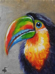 Ucrania Artista Pájaro Tucán Original Pintado a Mano Firmado Arte de Pared Decoración Regalo - Imagen 1 de 24
