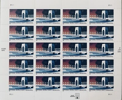 2004 WORLD WAR II MEMORIAL 37c Scott 3862 FULL MNH PANE of 20 WWII FREE SHIPPING - Image 1 of 4
