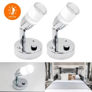 2PCS 12V LED Reading Light Swivel Joint Wall Mount Cool White & Blue Lighting - Picture 1 of 10