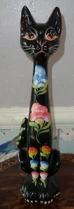 Vintage Black Decor Fait Main Painted Large Cat Figurine Ornament - Picture 1 of 7