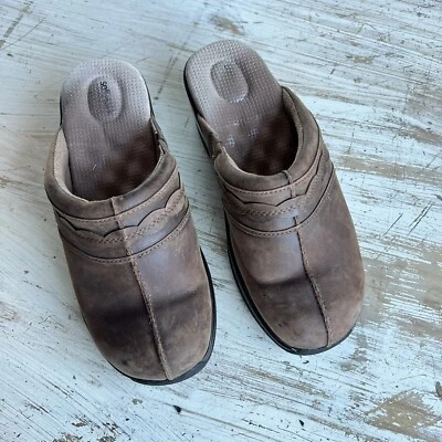 Zapato Zueco Softwalk Mujer Cómodo Cuero Marrón Sin Cordones 9WW Puntera Redonda Extra Ancha Foto 1 de 4