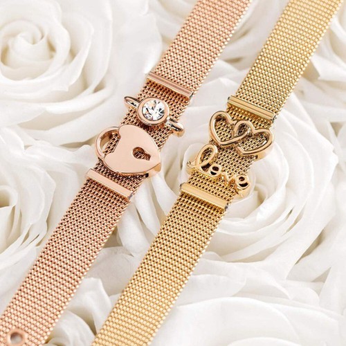 1pz Coppia Bracciale Acciaio Inox Catena Polso Regalo San Valentino (Oro)