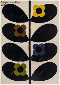 Black Leaf Hand Tufted Wool Handmade Area Rug Carpet for Home, Living, Any Room - Picture 1 of 4