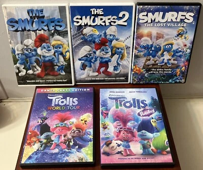 Kids DVD Lot: The Smurfs 1-3, Trolls World Tour & Trolls Holiday (5-DVD Set) - Image 1 of 4