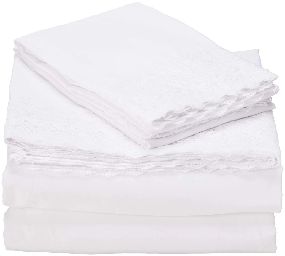	Amrapur Overseas 4-Piece Crochet Lace Bed Sheet Set Queen White	 — 第 1/1 张图片