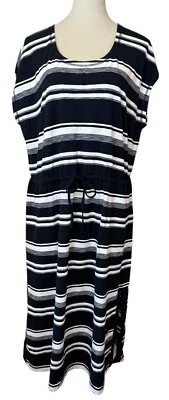 Vestido midi a rayas T By Talbots negro blanco bolsillos informal talla XL NUEVO CON ETIQUETAS Foto 1 de 4