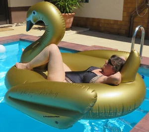 XXL aufblasbar Schwimmtier / Luftmatratze  goldener Schwan ~190x170x130cm - Bild 1 von 9