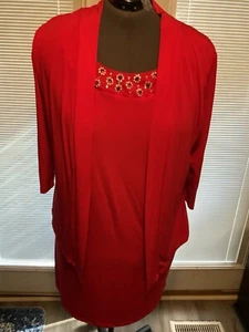 Simply Emma Layered Look Dress Size 2X Embellished Neckline Red - Picture 1 of 9