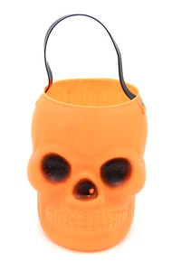 Halloween AJRenzi Skull Orange Bucket Candy Plastic Handle Blow Mold Trick Treat - Picture 1 of 8