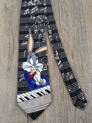 De colección Años 90 Looney Tunes Mania Corbata Black Bugs Bunny Piano Notas Musicales Foto 1 de 4