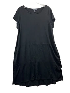 Eileen Fisher Dress Short Sleeve Black High Low Casual Large Viscose Pockets - Picture 1 of 10